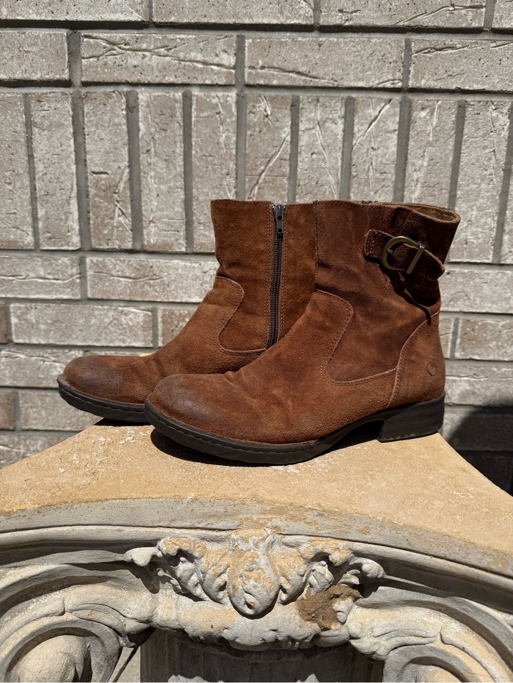 Born Womens Brown Suede Ankle Boots with Side Zip